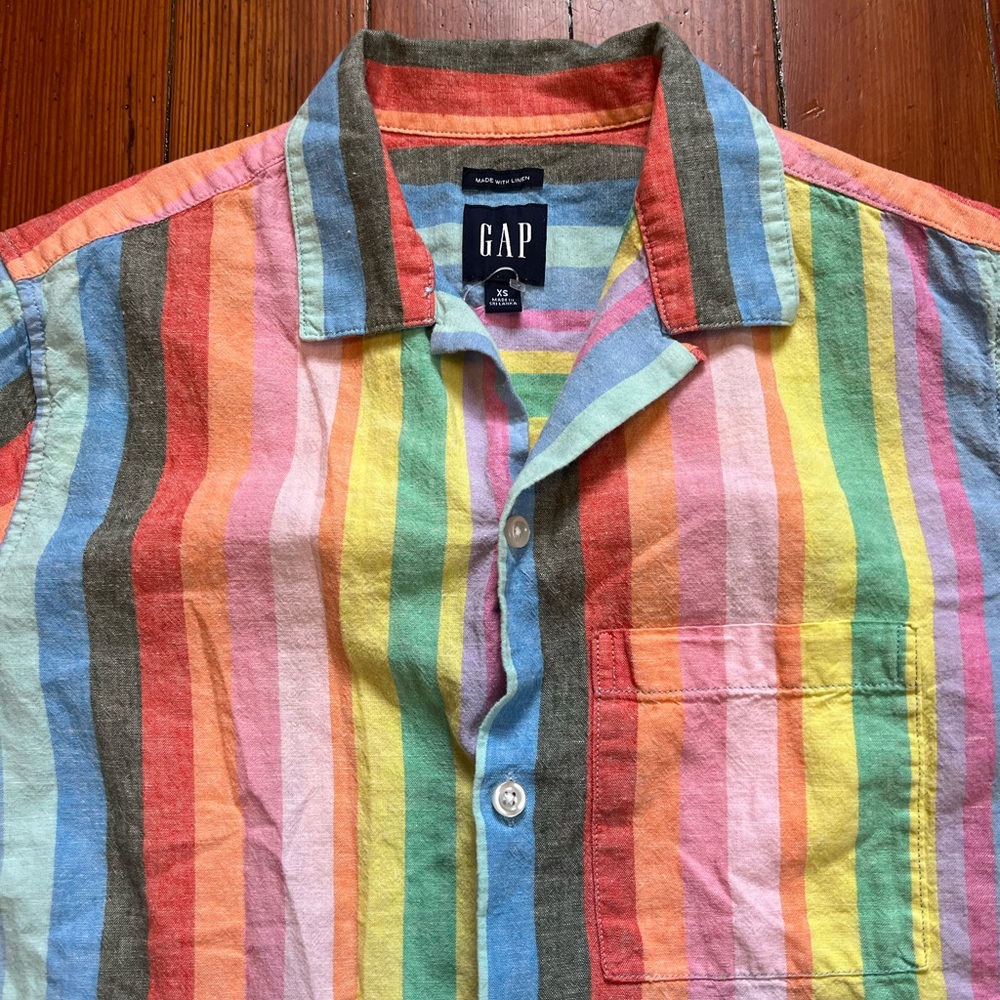 Gap linen button down rainbow